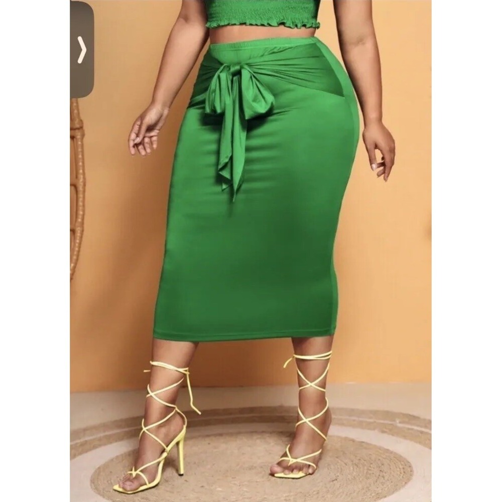Green Tie Front Pencil‎ Skirt / Sleeveless Dress 1 Xl Size 14 St Patrick's Day